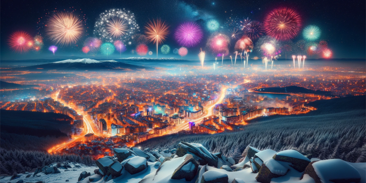 a panoramic view of sofia bulgaria during new years eve