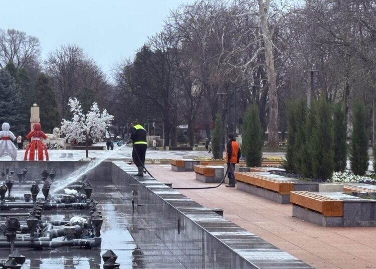 Фонтаните в центъра на Монтана бяха измити с вода от водоноска