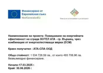 „АТА-СПА“ ООД стартира мащабен проект за енергийна ефективност