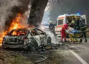 Автомобил изгоря напълно след катастрофа край Вършец